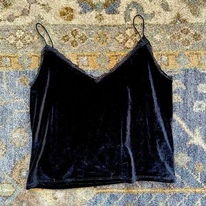 Velvet Cropped Tank with Lace Detail